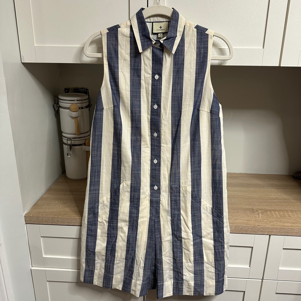 Tuckernuck Villa Stripe Cotton Celio Shirt Dress XS Striped Sleeveless Buttons